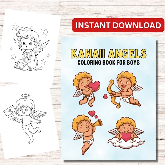 BEST VALUE Angel Boy Coloring Book Instant Download Sonny and Friends,  Enchanted Cherub Pages to Color for Boys, Perfect Gift for Kids 