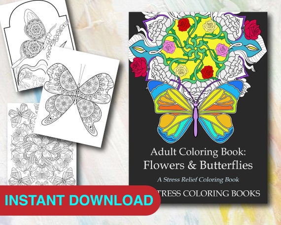 Printable Butterfly Adult Coloring Book PDF Stress Relief