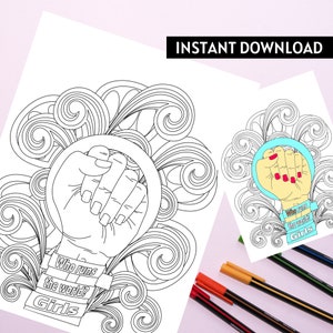 BEST VALUE Feminist Coloring Page - Instant Download Feminist Coloring Printable Empowered Women Girl Power Inspirational Quotes Digital PDF