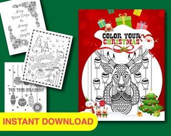 20 Christmas Coloring Pages - Instant Download Coloring Book for Kids and Adults