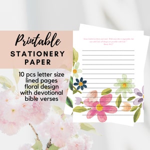 MEJOR VALOR 10 Papeles de papelería imprimibles: descarga instantánea de páginas devocionales, diseño de flores con versículos bíblicos, gran colección de escritura de cartas