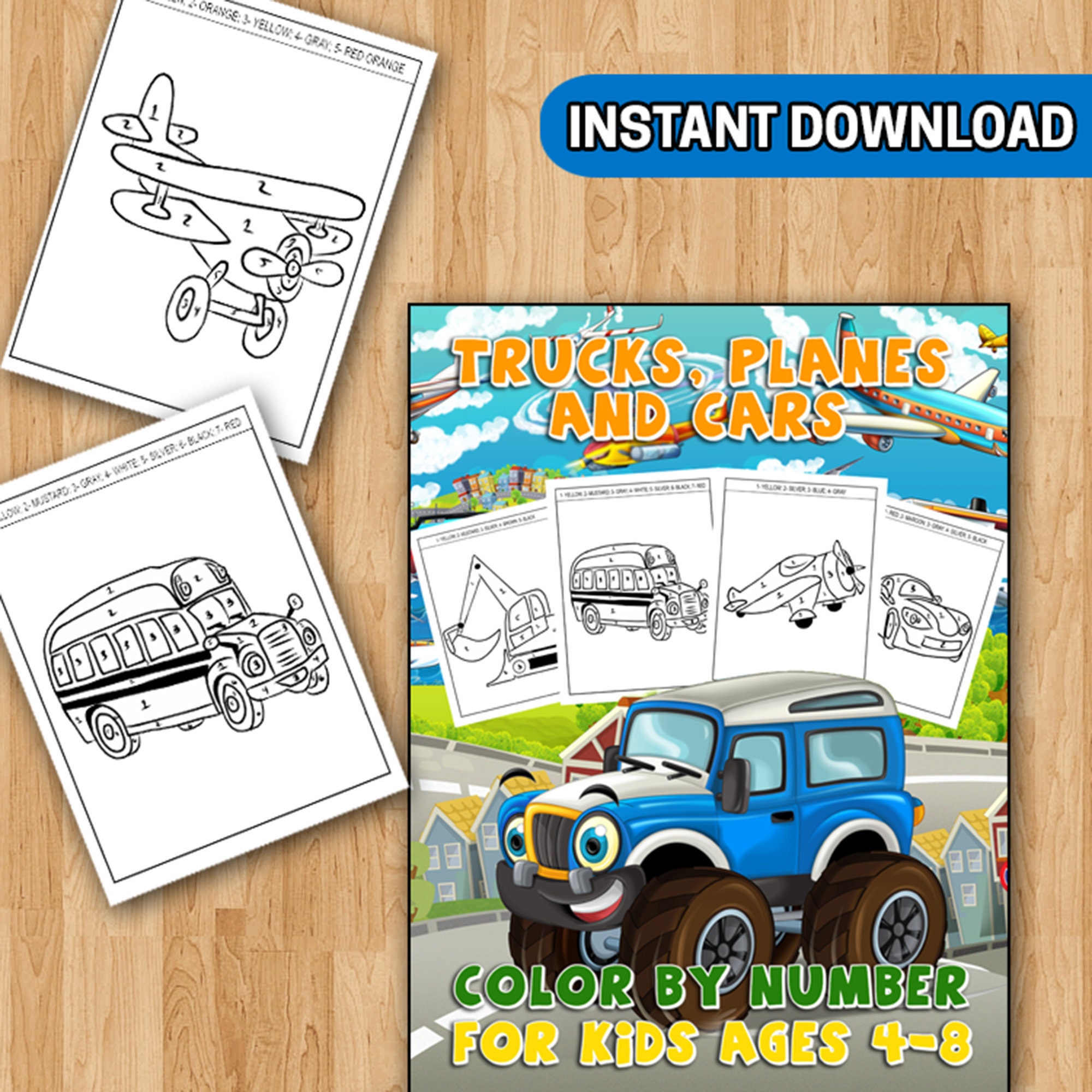Planes, Trucks, Cars Coloring Book For Kids Ages 4-8: Vehicles