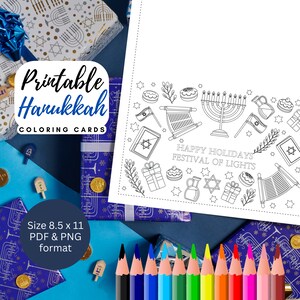 MEILLEURE VALEUR Hanukkah Greetings Coloring Page -Téléchargement instantané DIY Hanukkah Cards, Hanukkah Party Invitations, Coloring Card Jewish Gift