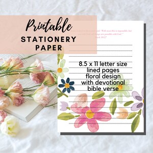 Papel de papelería imprimible de MEJOR VALOR / Marcos 10:27 - Página devocional de descarga instantánea, diseño de flores con versículo bíblico, papel para escribir cartas