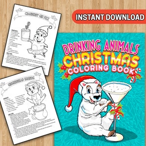 BEST VALUE 30 Drinking Animals Christmas Coloring Pages - Instant Download Delicious Treat of Cocktail Recipes! Great Gift for Party Lovers!