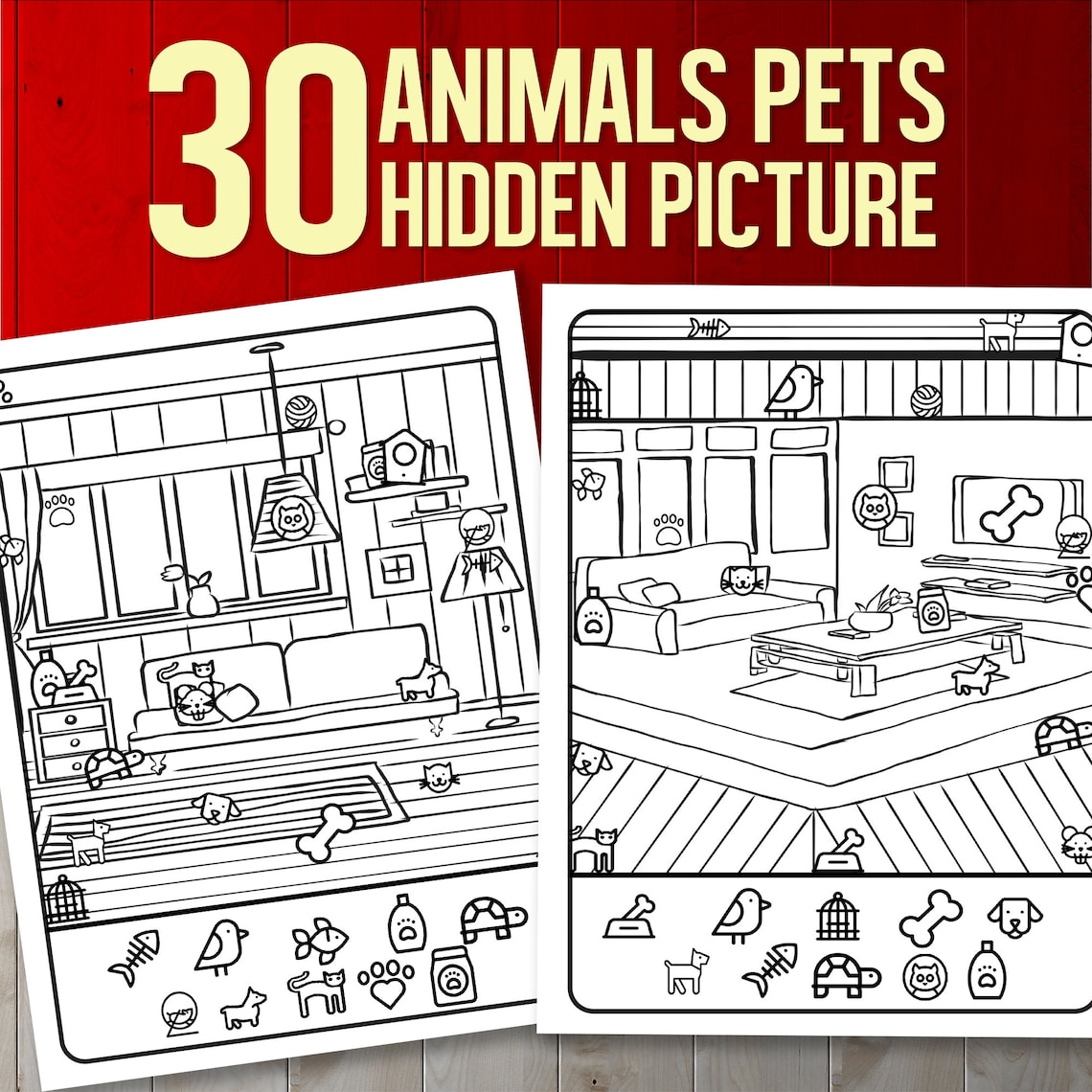 BEST VALUE 30 Hidden Animals Coloring Pages Instant Download Seek