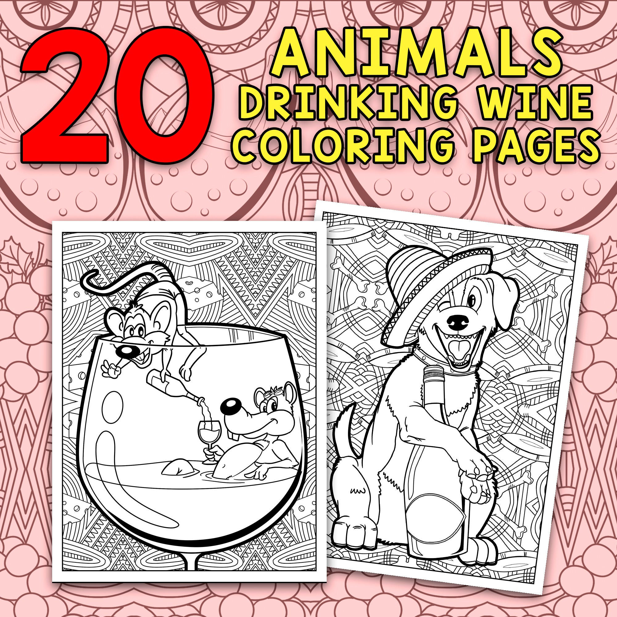 Download 20 Animals Drinking Wine Coloring Pages Printable Wine Lover Etsy