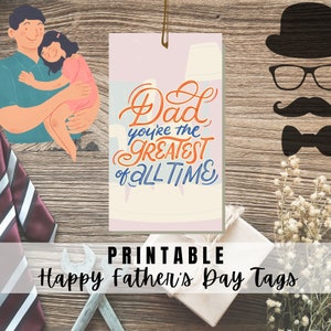 ¡MEJOR VALOR! Etiquetas del Día del Padre Feliz Imprimibles - Descarga Instantánea - Etiqueta de Regalo del Día del Padre, Etiquetas de Saludo para Papá, Papá, Abuelo, Padrastro