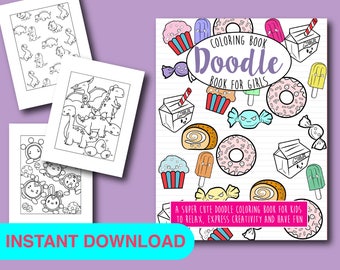 30 páginas para colorir Doodle - livro de colorir para download instantâneo para crianças e adultos para impressão em PDF Art Kawaii Coloring, Food Cute Coloring Pages