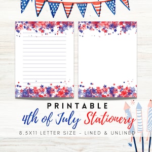 MEJOR VALOR Papelería imprimible del 4 de julio: descarga instantánea de páginas de diario de escritura, celebración del Día de la Independencia, carta de diseño patriótico PDF