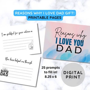 MEILLEURE VALEUR Raisons pour lesquelles je t'aime, papa - Téléchargement instantané PDF Invité Remplir les pages vierges, Messages personnalisés pour les papas, grand-père