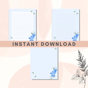 MELHOR VALOR 3 Papel estacionário de flores para impressão - Download instantâneo Modelo de escrita de cartas dos EUA forrado e sem forro, lindo tema de flores coloridas