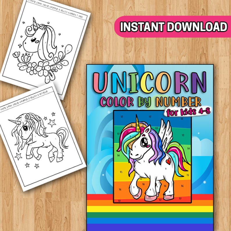 best value unicorn color by number 50 printable unicorn etsy
