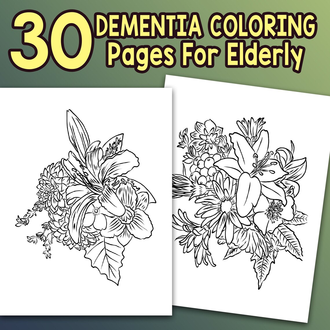 BEST VALUE Dementia Coloring Books for Elderly Instant Download Large