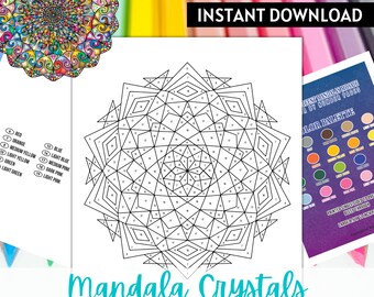 BEST VALUE! Magnificent Mandalas Mosaic Color By Number - Instant Download Mandala Crystal, Jewels, Mandala Coloring Page Printable