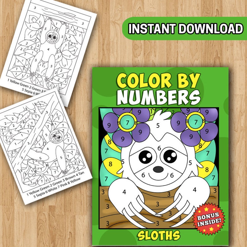 Color by Numbers: Sloths A Super Cute Large Print Coloring Activity