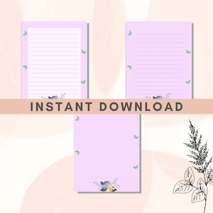 MELHOR VALOR 3 Papel estacionário de flores para impressão - Download instantâneo Modelo de escrita de cartas dos EUA forrado e sem forro, lindo tema de flores coloridas