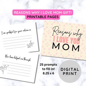 Bester Wert Gründe, warum ich dich liebe, Mama druckbar - Sofortiger Download Aufforderung zum Ausfüllen der leeren Seiten, personalisierte Nachrichten für Mütter, Mama