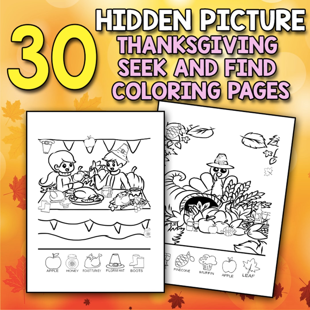 BEST VALUE Hidden Picture Thanksgiving Hunt Seek and Find Activity Book – 30 Printable Coloring Pages for Girls and Boys Instant Download - Etsy for Free Printable Hidden Pictures For Thanksgiving