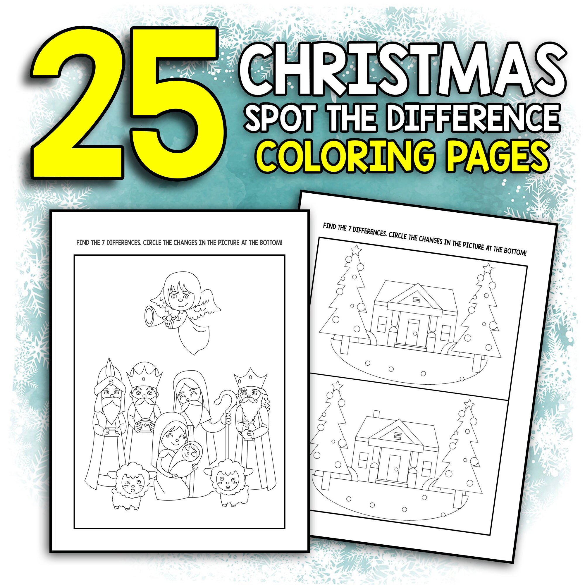 BEST VALUE! Merry Christmas Spot the Difference - Instant Download - Fun Puzzle Book & Coloring Activity W/ Xmas Decorations, Winter Scenes - Etsy for Free Christmas Spot The Difference Printable