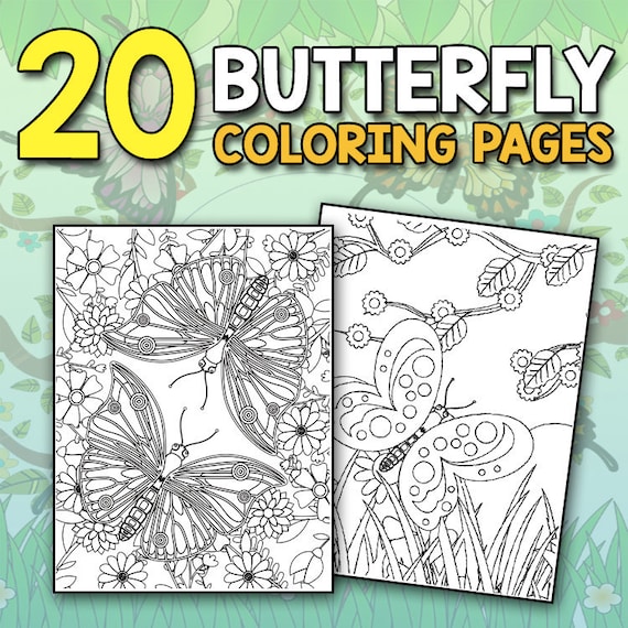Download Beautiful Butterflies Coloring Book 20 Adults Butterfly Etsy