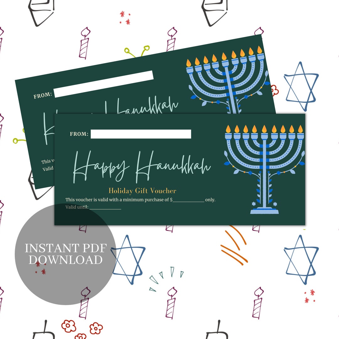 BEST VALUE Printable Hanukkah Gift Certificate instant Download Gift ...