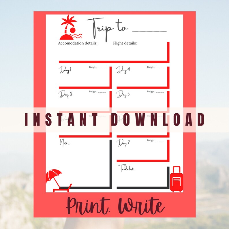 BEST VALUE Travel Itinerary Template Instant Download Travel Info Page
