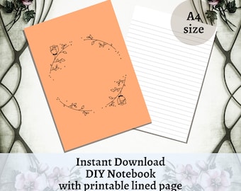 BEST VALUE 1 Printable Notebook Cover Orange Flower Design - Instant Download Pastel Colors, Lined Page, Office, Personal Notes, Devotion