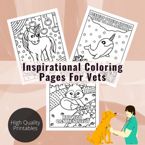 BEST VALUE Set of 3 Inspirational Coloring Pages For Vets And Vet Techs - Instant Download Vet Tech Coloring Book, Animal Doctor Gifts