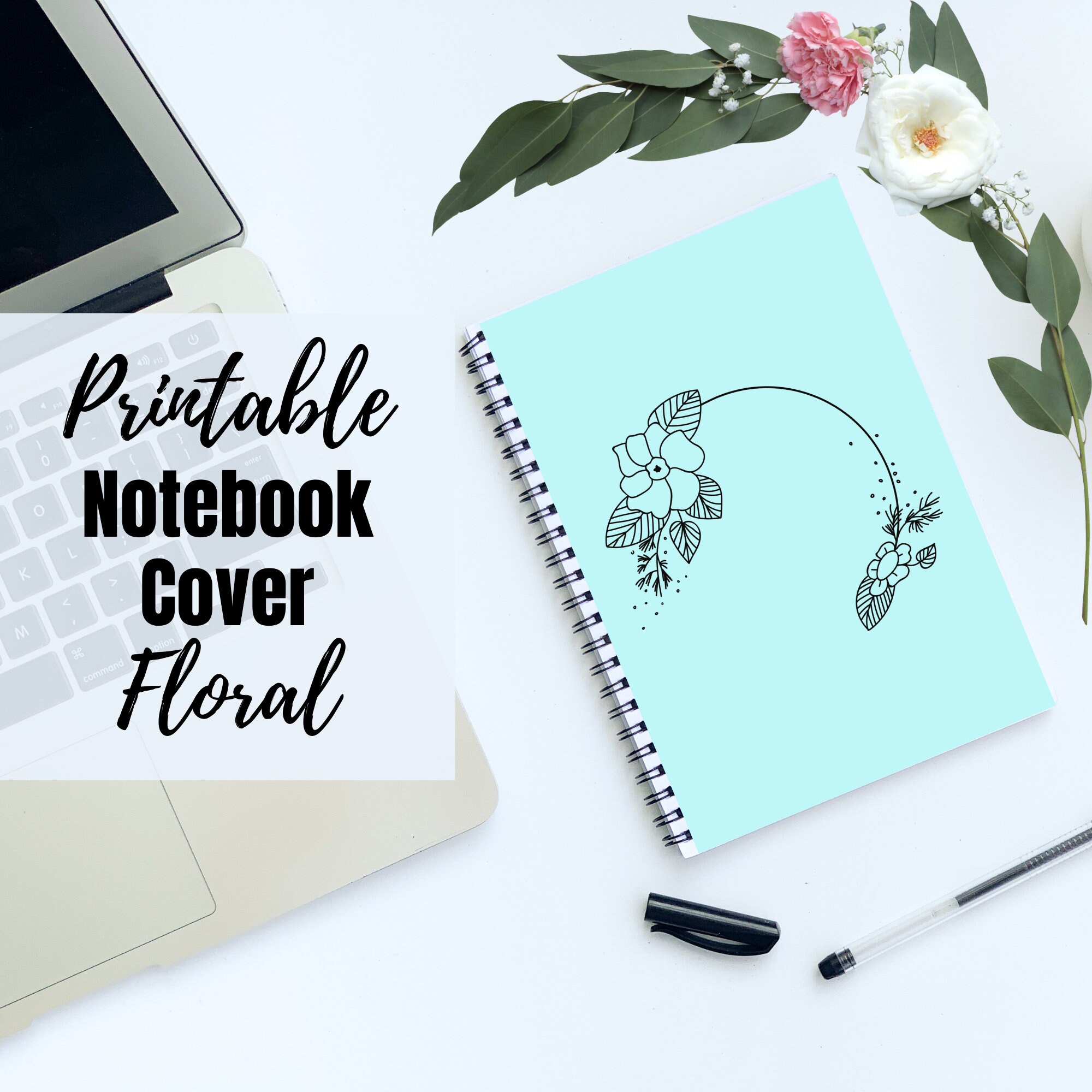 Best value 1 printable notebook cover aqua blue flower design ...