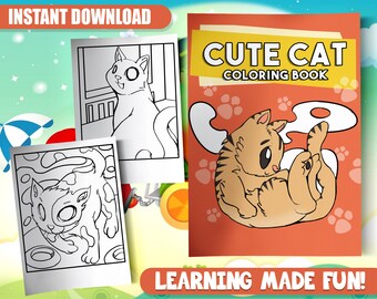 BEST VALUE 30 Cat Coloring Pages PDF Instant Download Printable Cat Coloring Book for Kids Adults Cat Lover Gift with Cute Animals Kittens