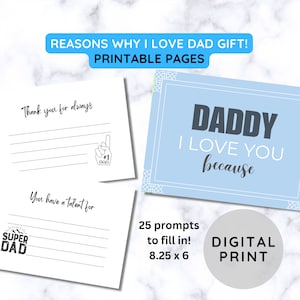 MEILLEURE VALEUR Papa je t'aime parce que - Téléchargement instantané PDF Invité à remplir les pages vierges, messages sur les choses que vous aimez à propos de père