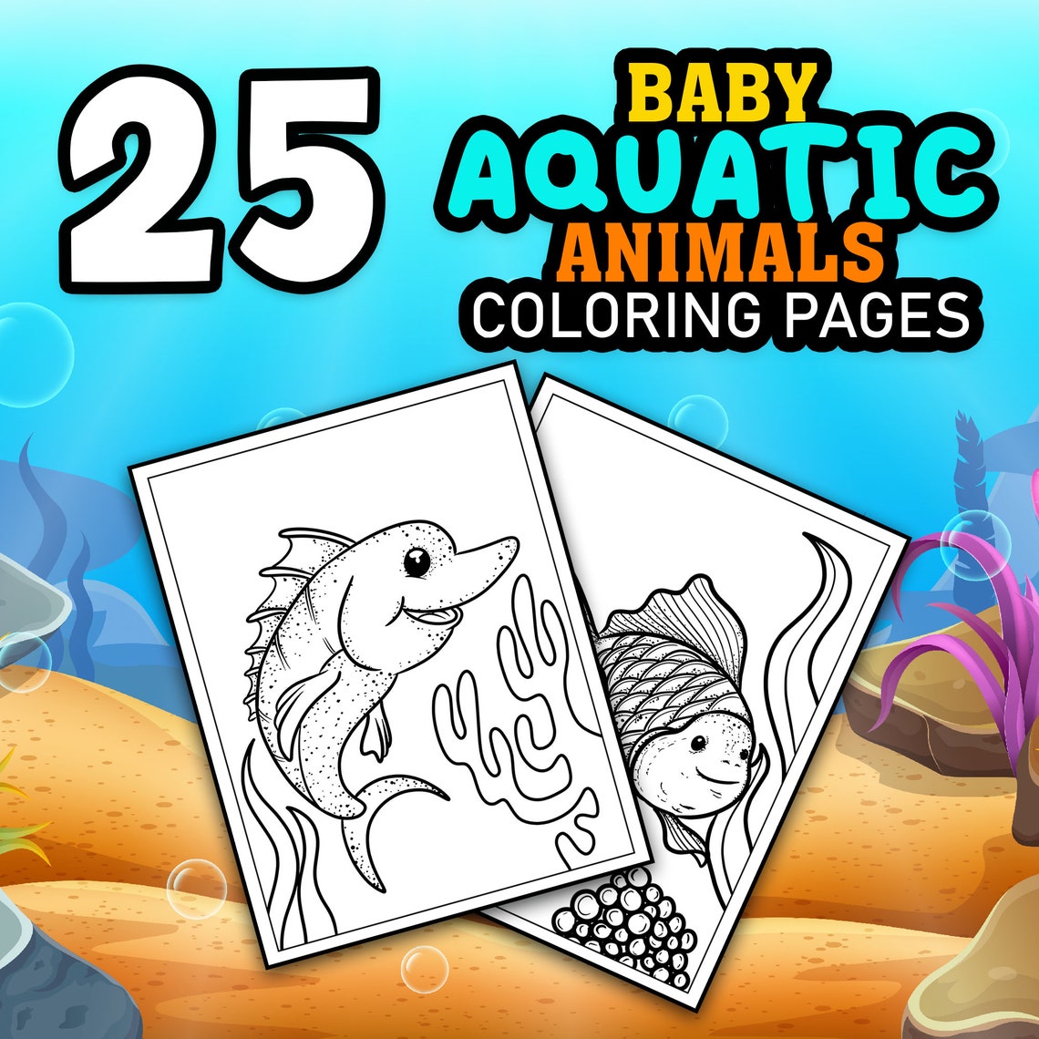 25 Baby Aquatic Animals Coloring Pages - Instant Download Coloring Book ...