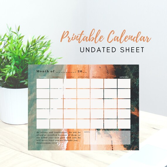 BEST VALUE 1 Printable Calendar Undated Sheet Instant Download Monthly  Planner With Nature Theme Design & Bible Verse, Ideal Desk Notepad - Etsy