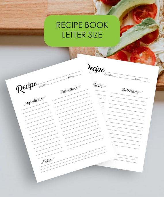 Recipe Book Printable Recipe Sheet, Blank Recipe Book, Recipe