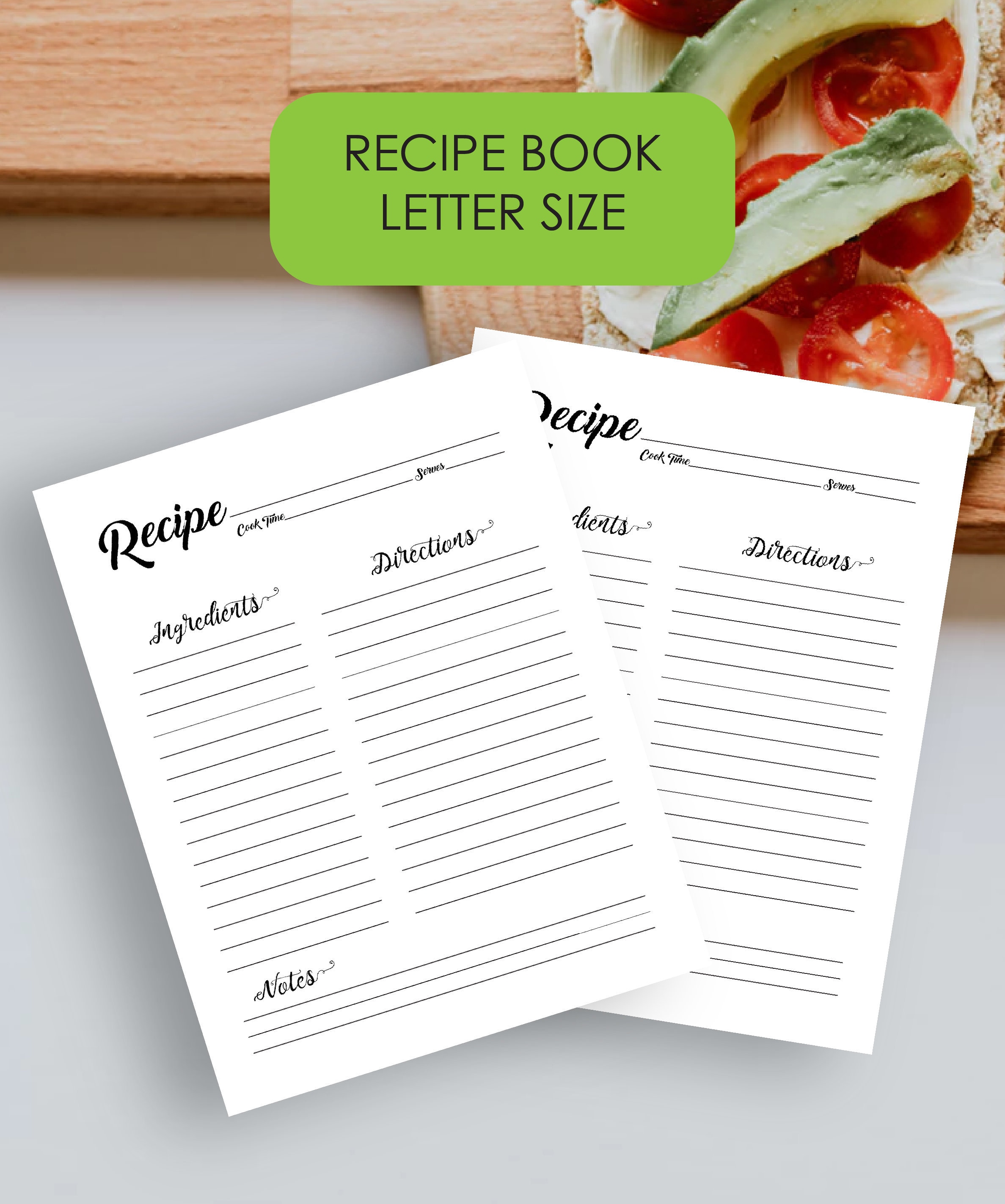 Recipe Book Printable - Recipe Sheet, Blank Recipe Book, Recipe Keeper,  Recipe Binder, Recipe Organizer, DIY Recipe book, Kitchen Cookbook