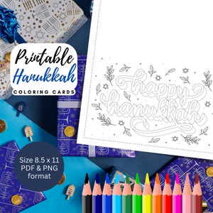 MEILLEURE VALEUR Hanukkah Greetings Coloring Page -Téléchargement instantané DIY Hanukkah Cards, Hanukkah Party Invitations, Coloring Card Jewish Gift