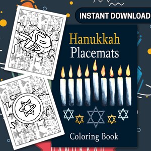 BEST VALUE 30 Hanukkah Placemats Coloring Pages - Instant Download Color Your Own Placemats. Jewish Holiday Gift of Hanukkah Images.