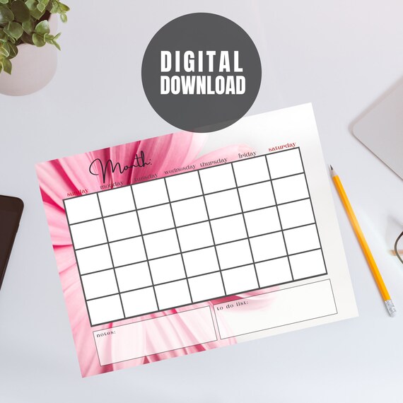 best-value-1-printable-calendar-undated-sheet-instant-download-to-do-list-planner-tear-off-pad-w-flower-design-organizer-to-do-list-etsy
