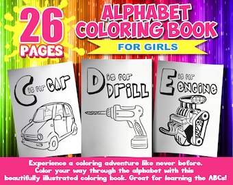 Learn the Alphabet Coloring Book Alphabet Coloring Page Alphabet Coloring Book Educational Worksheet Instant Download Coloring Book Girls