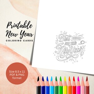 Meilleur rapport qualité/prix Coloriage de voeux de nouvel an -Téléchargement instantané Carte de vœux bricolage, invitations de fête du Nouvel An, carte à colorier cadeau de fête