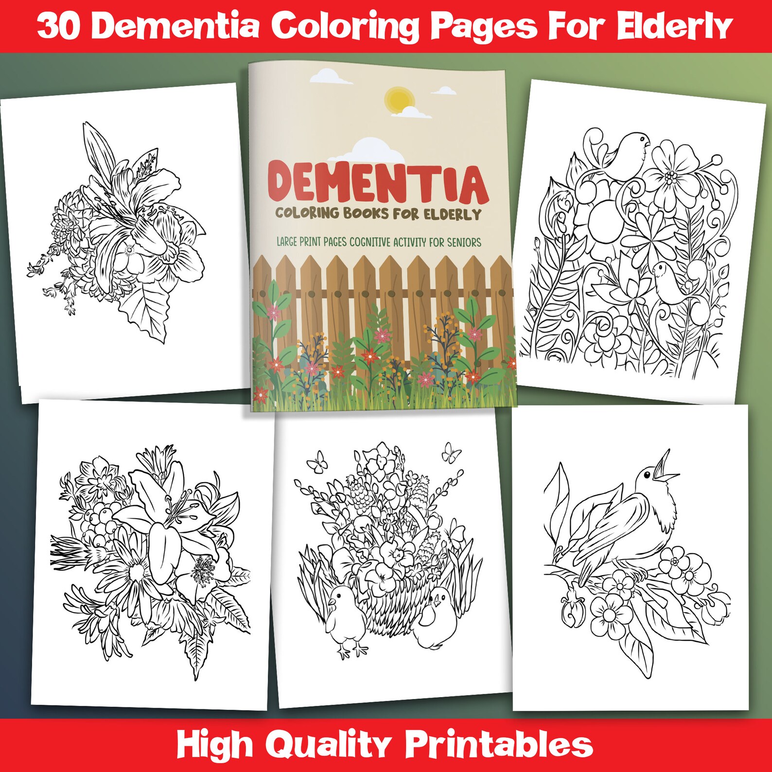 BEST VALUE Dementia Coloring Books for Elderly Instant Download Large