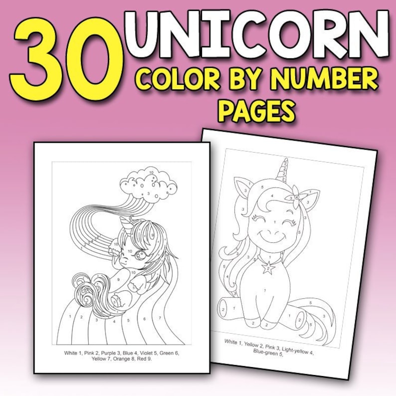 BEST VALUE 30 Unicorn Color By Number Pages: Magical Color ...