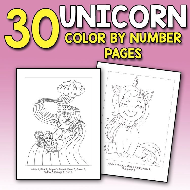 best value 30 unicorn color by number pages magical color by etsy