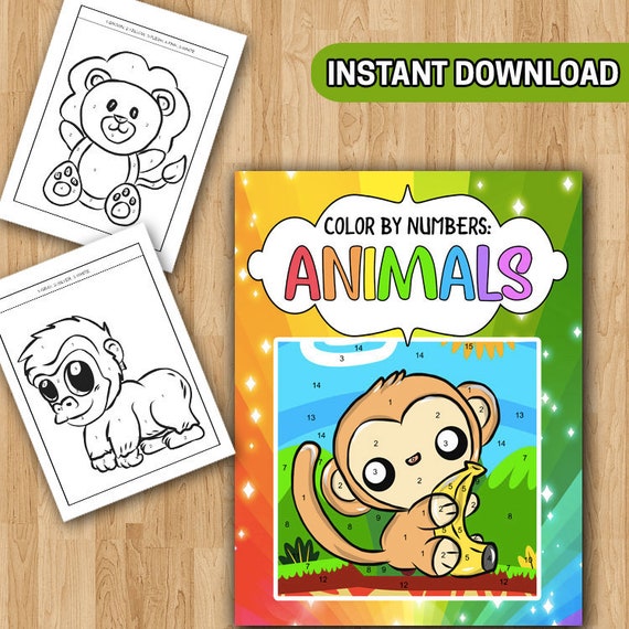 Download Best Value 50 Animals Color By Number Fun And Cute Animal Etsy