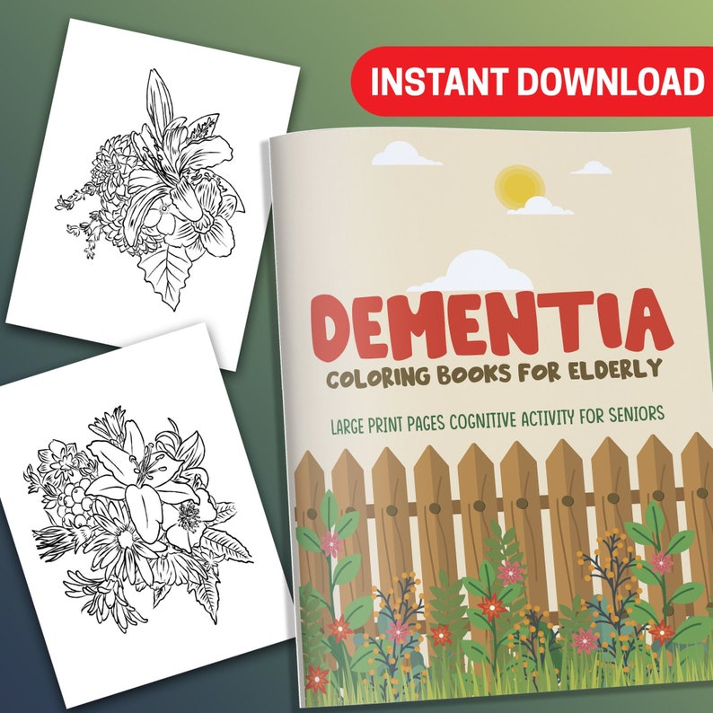 BEST VALUE Dementia Coloring Books for Elderly - Instant Download Large