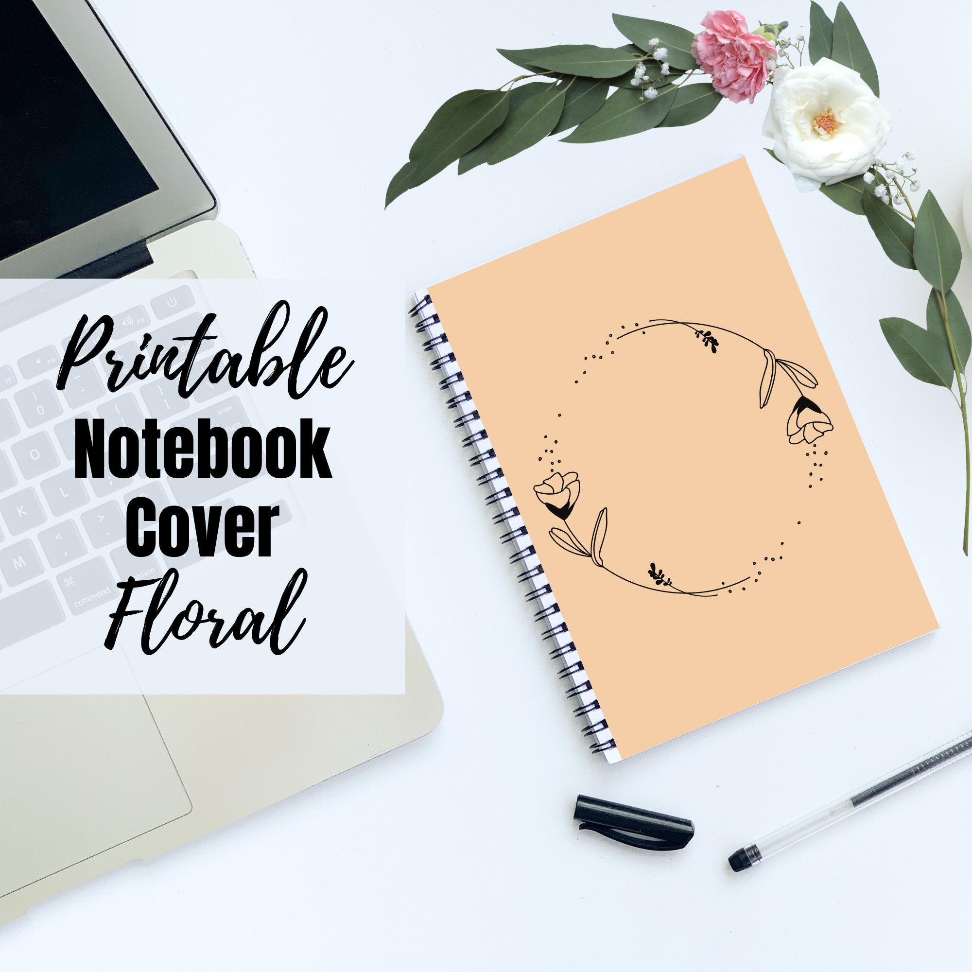 BEST VALUE 1 Printable Notebook Cover Brown Flower Theme - Instant Download  Pastel Colors, Lined Page, School Supplies, Office, And More