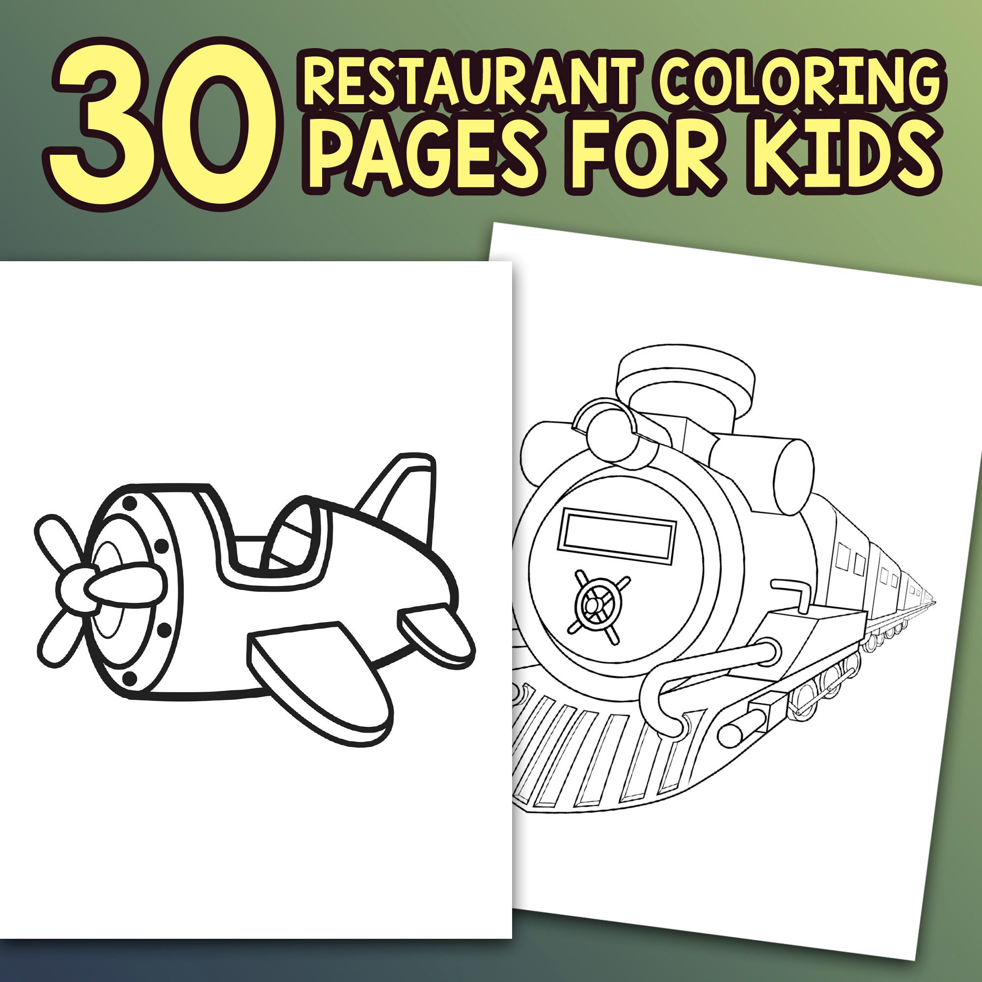BEST VALUE 30 Amazing Things That Go Coloring Book - Instant Download Restaurant Coloring Pages With Cars, & Trucks, Gift For Little Kids