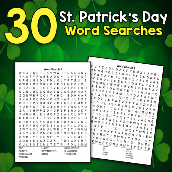 BEST VALUE 30 St. Patrick's Day Word Search Puzzle for