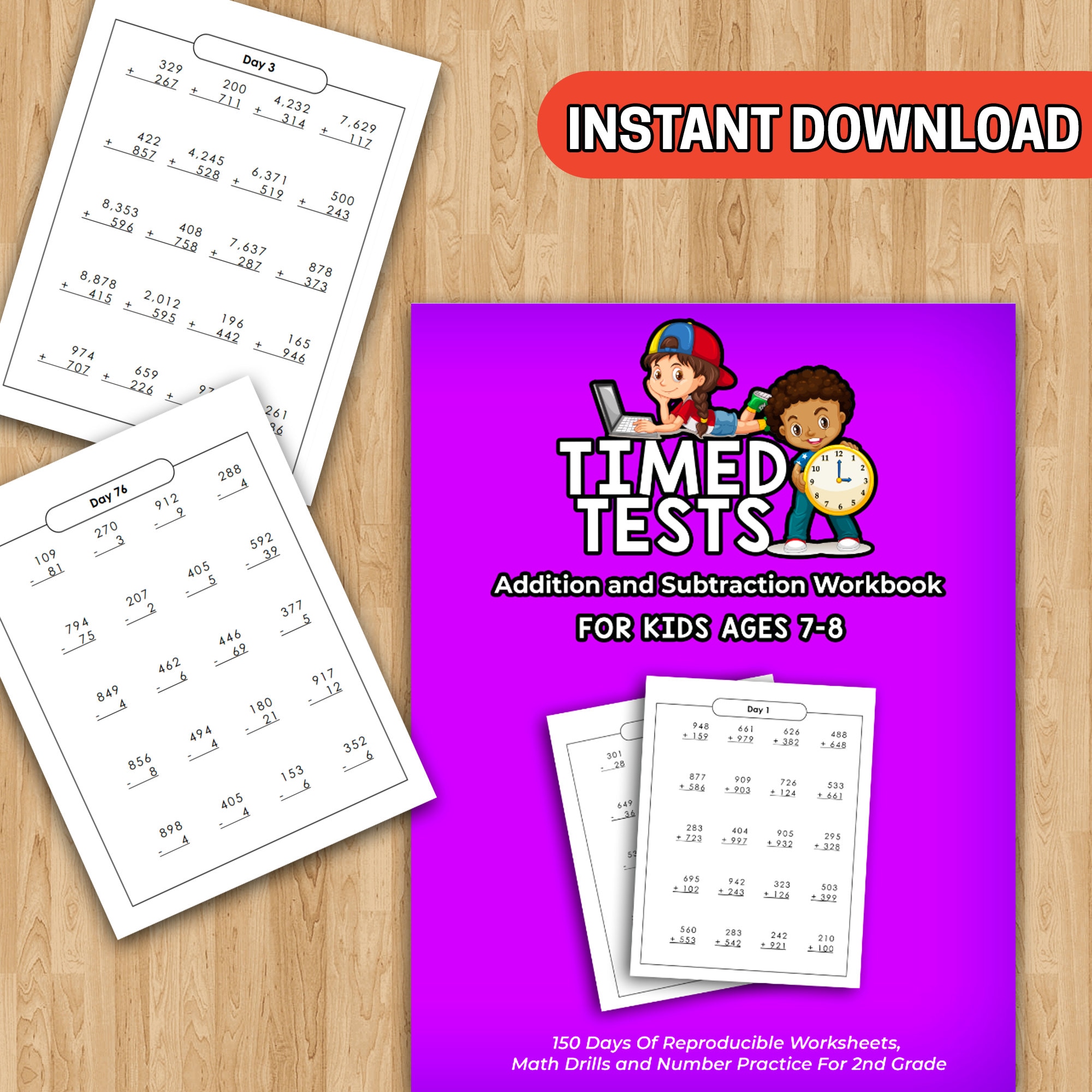 BEST VALUE 150 Addition and Subtraction 2nd Grade Math Worksheets Ages ...